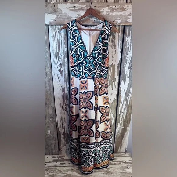 Badgley Mischka Sleeveless Printed Fit & Flare Dress Size 4 NO BELT